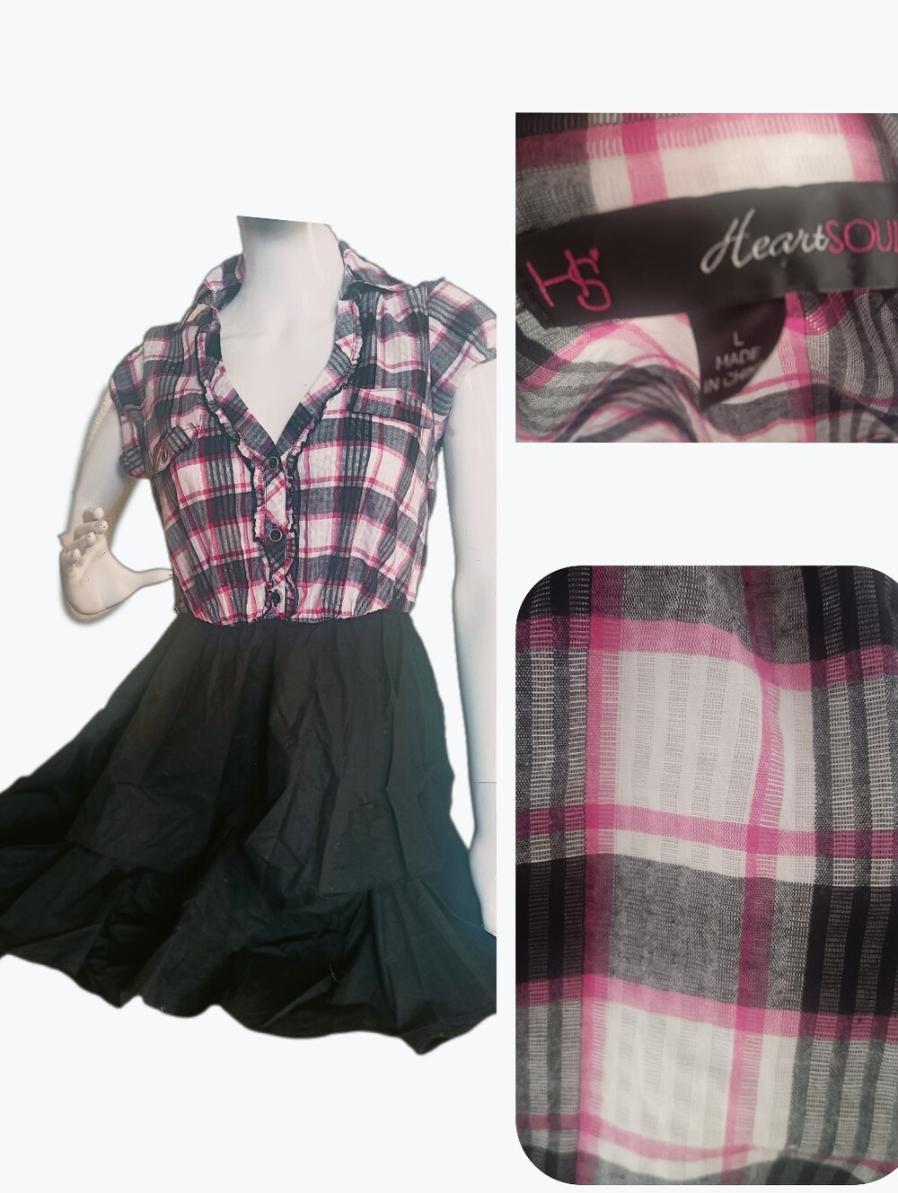 Now$5.  HeartSoul Black and Pink Plaid Fit-and-Flare Dress